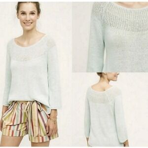 Anthropologie Moth 'Mila' Long Sleeve Pullover Blue Size Medium Sweater Linen